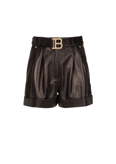High-waisted leather shorts with Balmain buckle