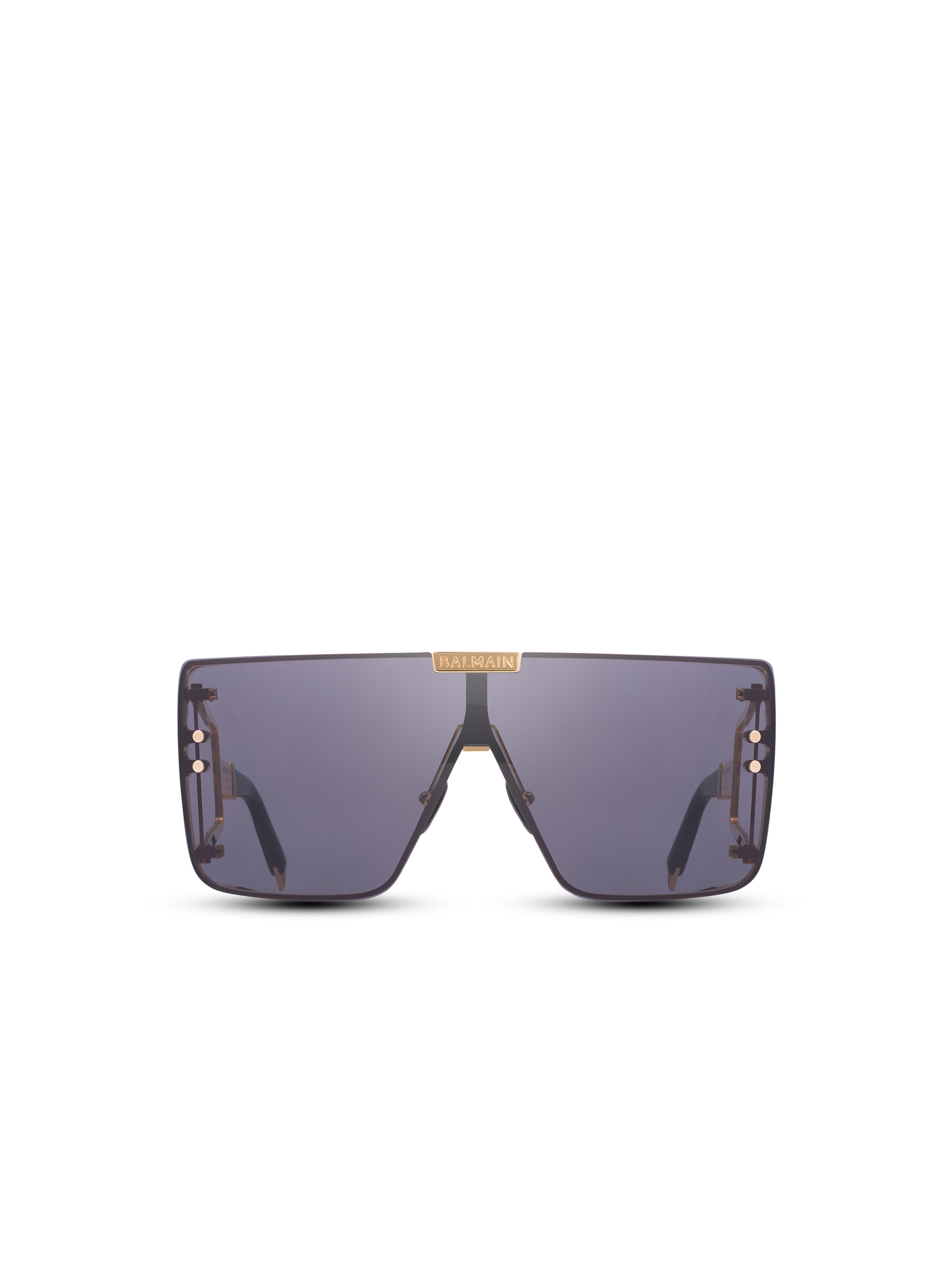 Gold-tone and dark gray titanium shield-shaped Wonder Boy sunglasses, black