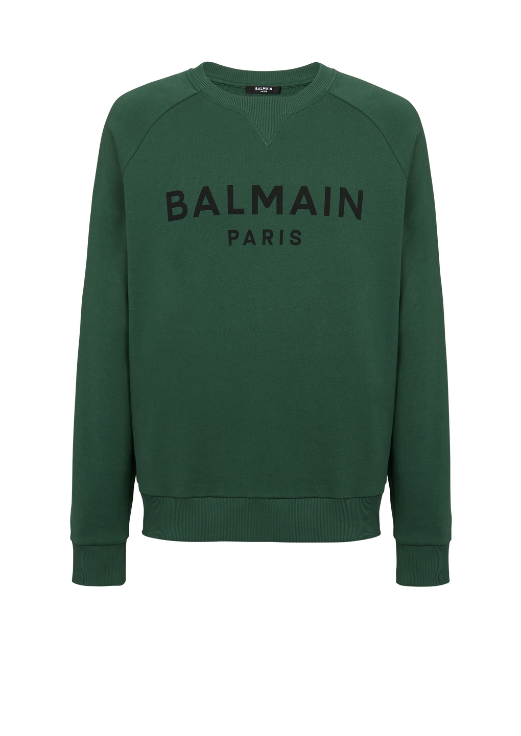 Eco-designed cotton sweatshirt with Balmain Paris metallic logo print, green, hi-res