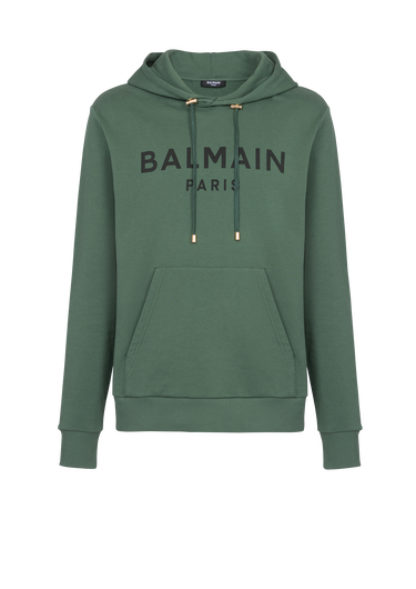 Hooded cotton sweatshirt with Balmain Paris logo print
