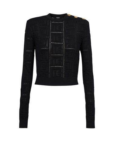 Cropped eco-designed sweater with Balmain monogram