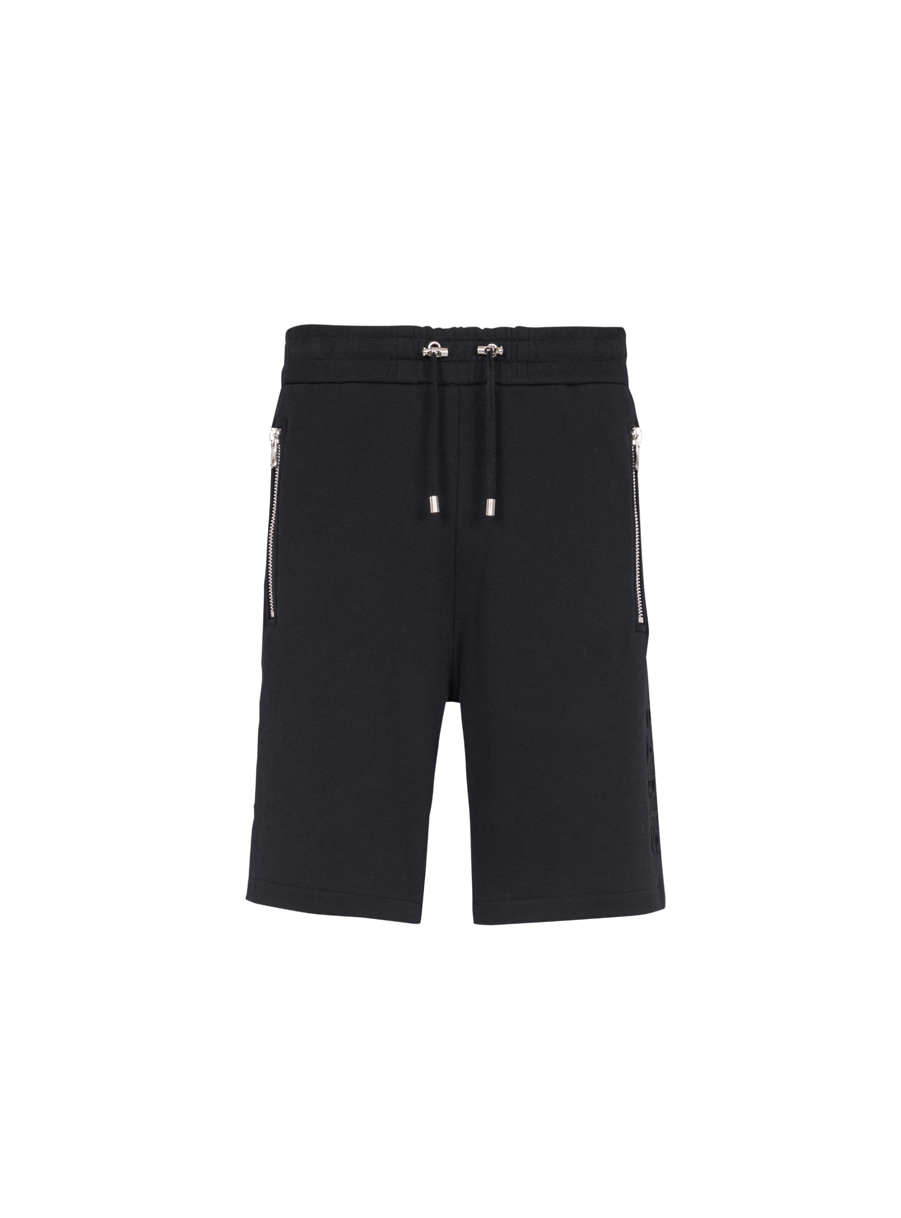 Cotton shorts with embossed Balmain logo, black