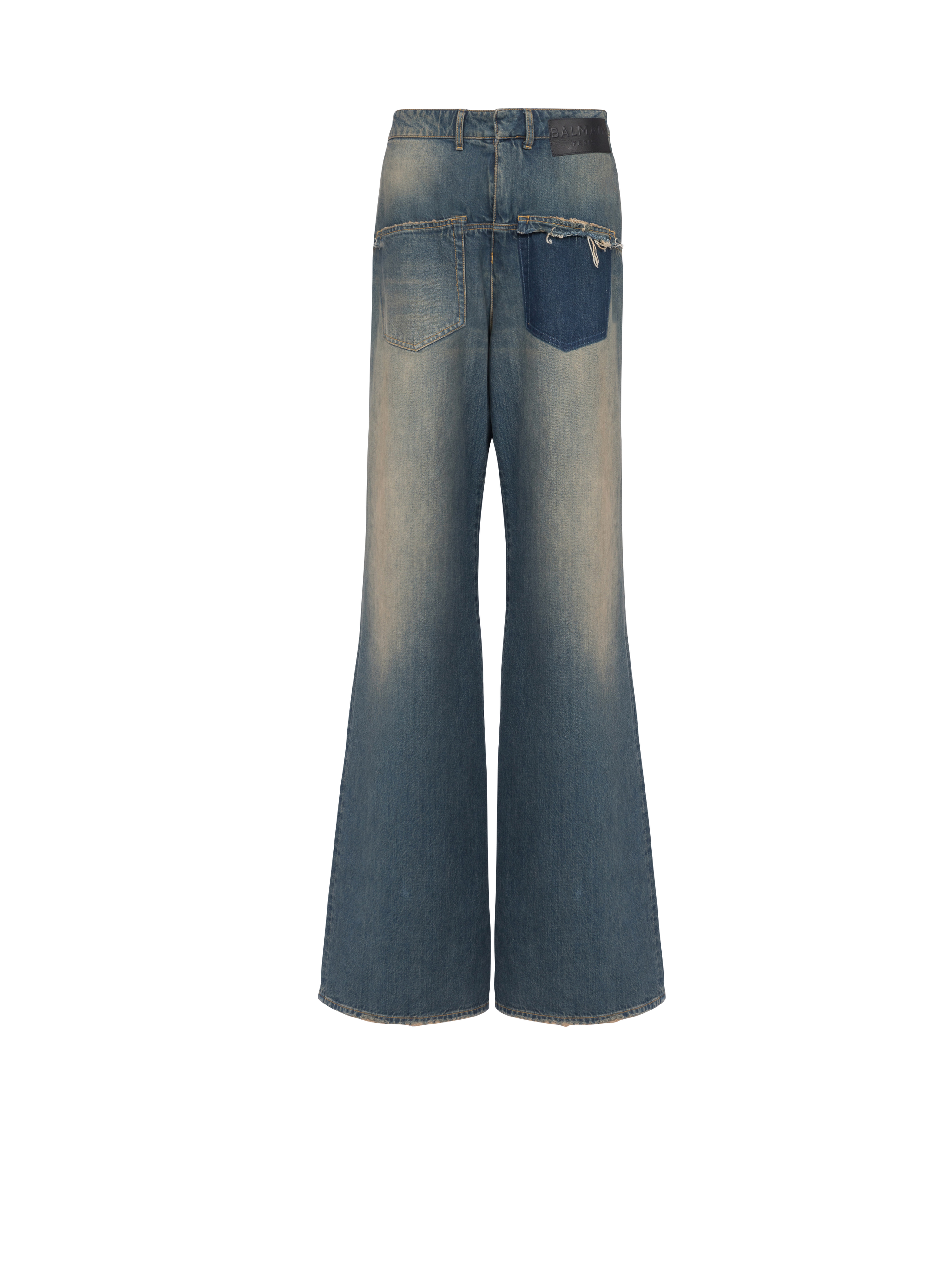 Wide-legged faded cotton reversed jeans, blue