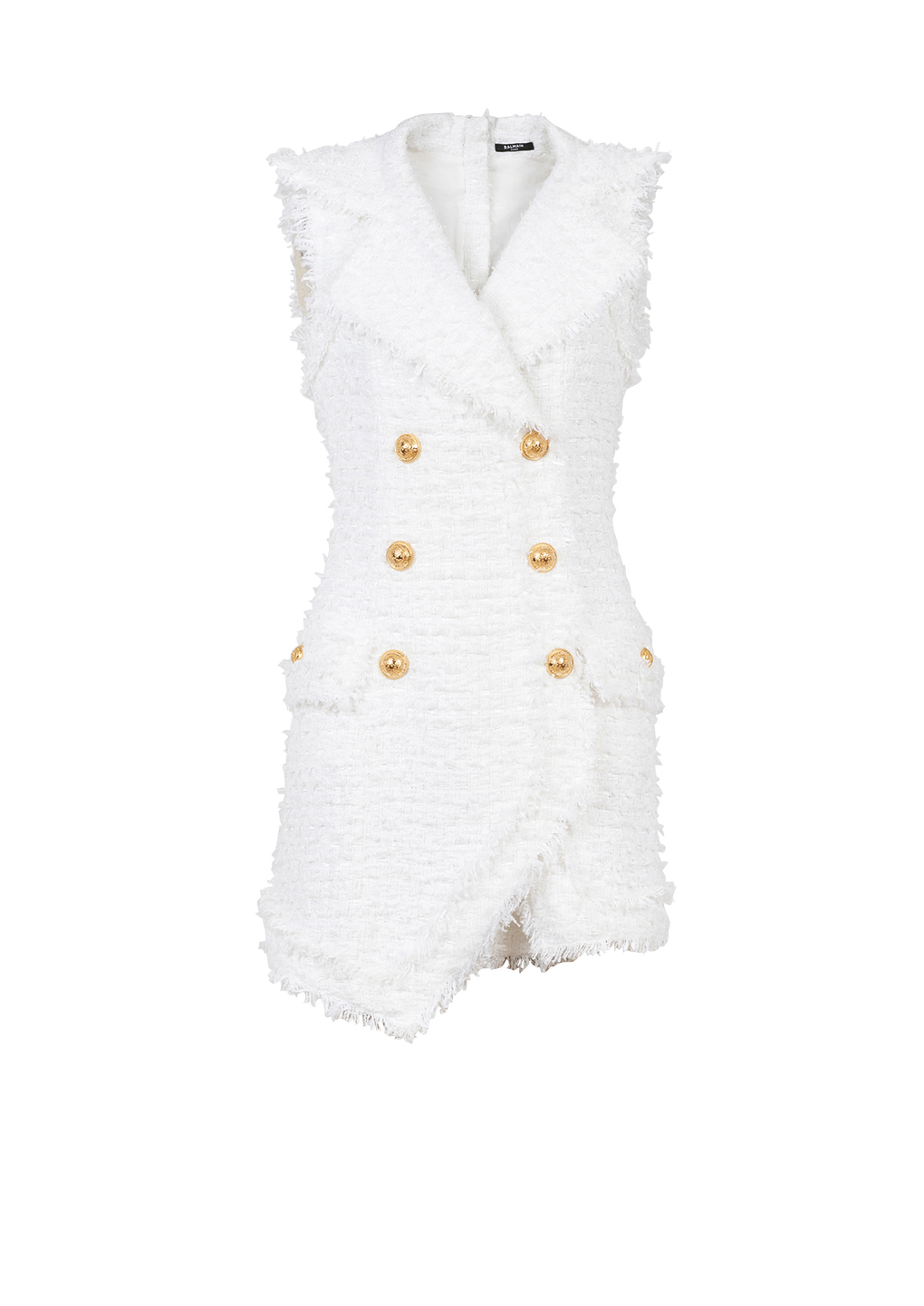 Short tweed dress with gold-tone double-buttoned fastening, white, hi-res