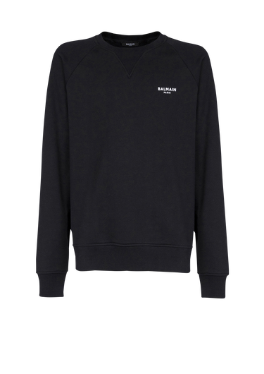 Eco-designed cotton sweatshirt with small flocked Balmain Paris logo