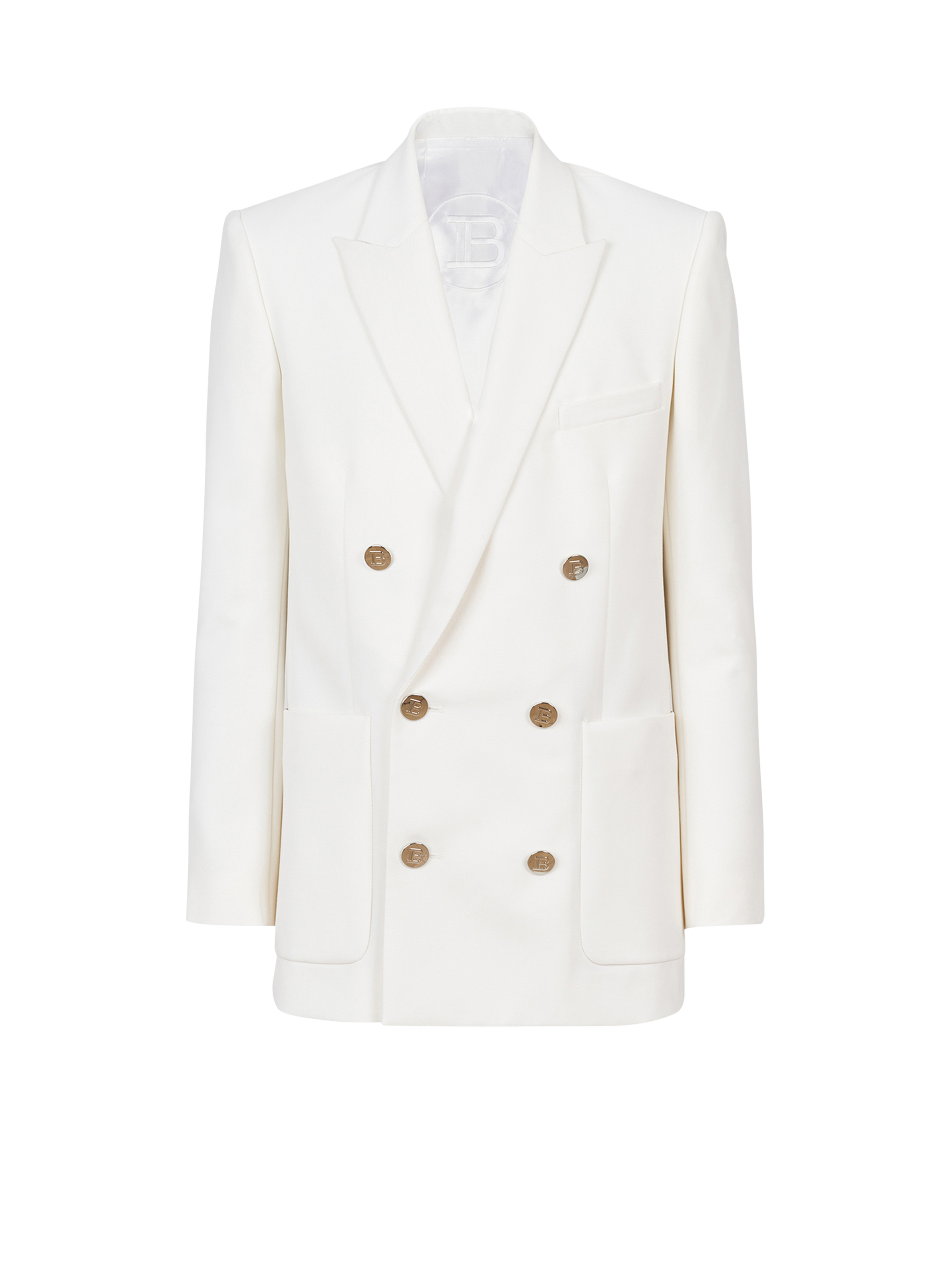 Twill blazer with double-breasted silver-tone buttoned fastening, white