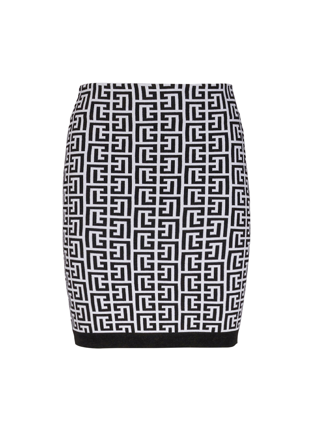 Short knit skirt with Balmain monogram, black, hi-res