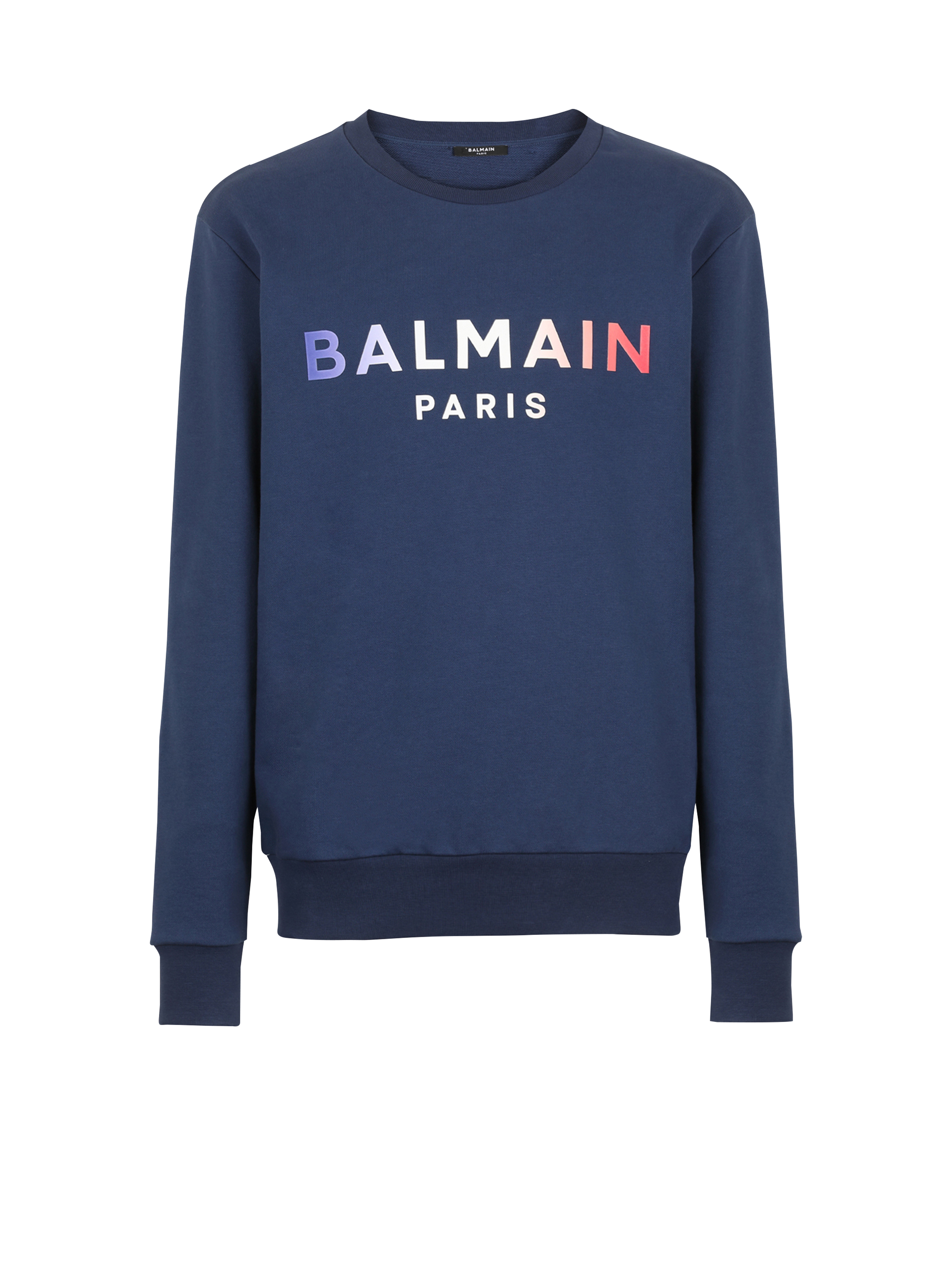 HIGH SUMMER CAPSULE - Cotton sweatshirt with Balmain Paris tie-dye logo print, navy