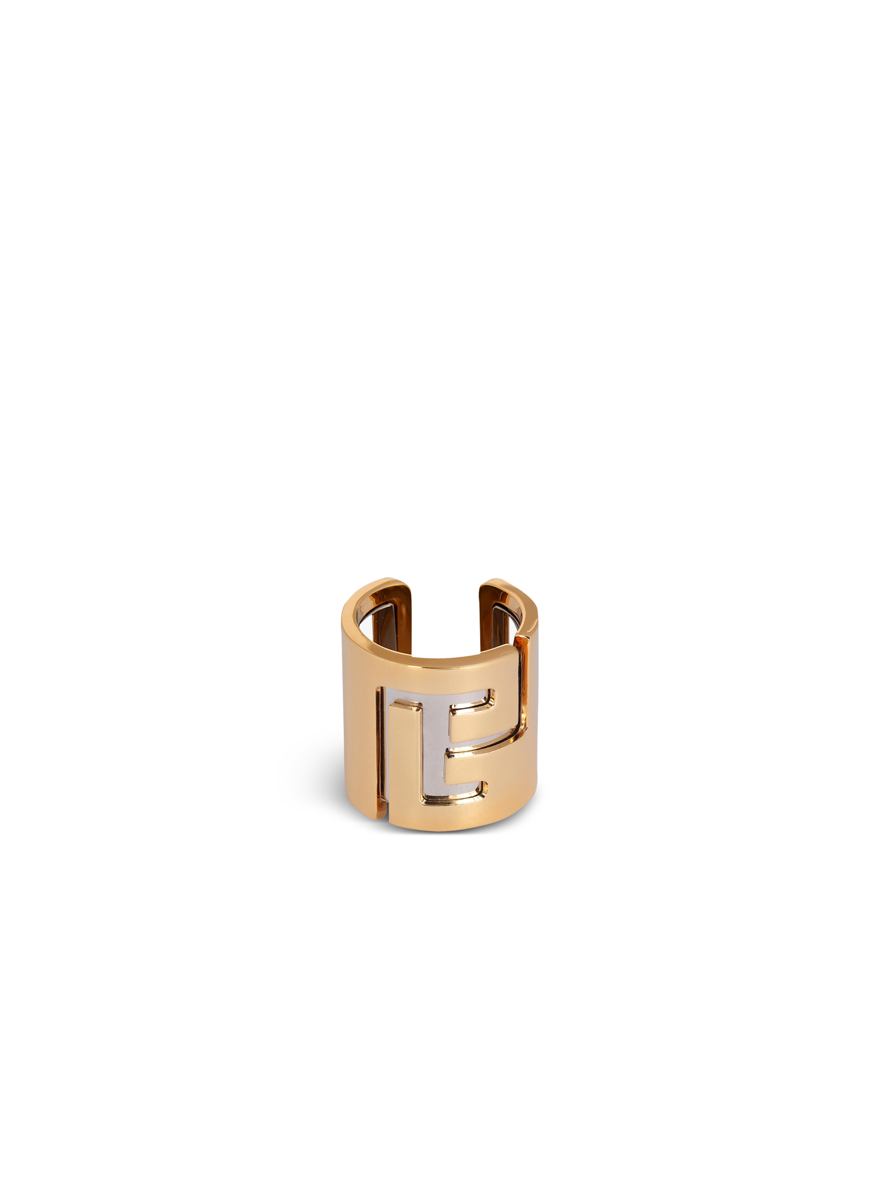 Brass ring with Balmain monogram, gold