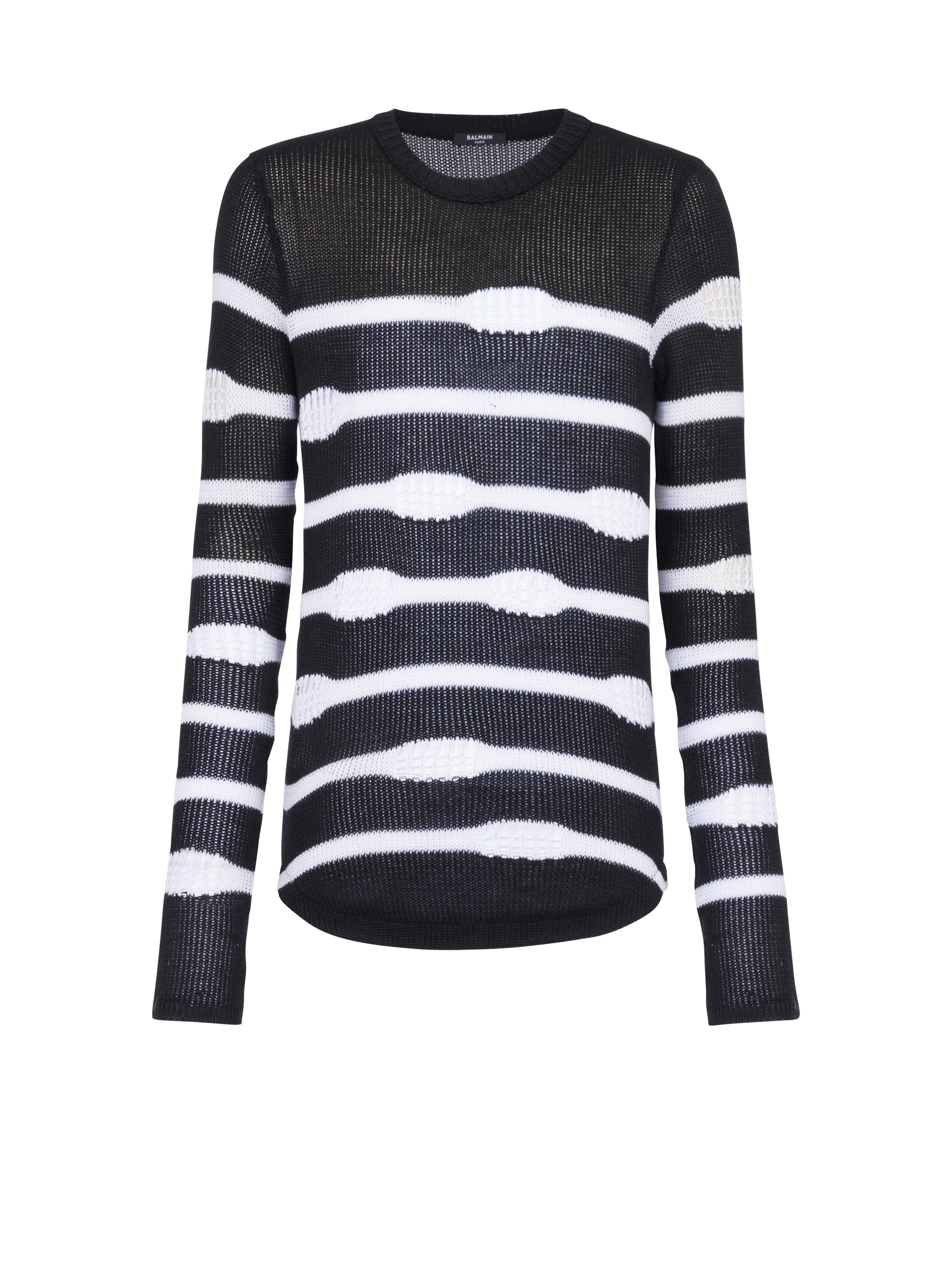 Destroyed striped nautical sweater, black